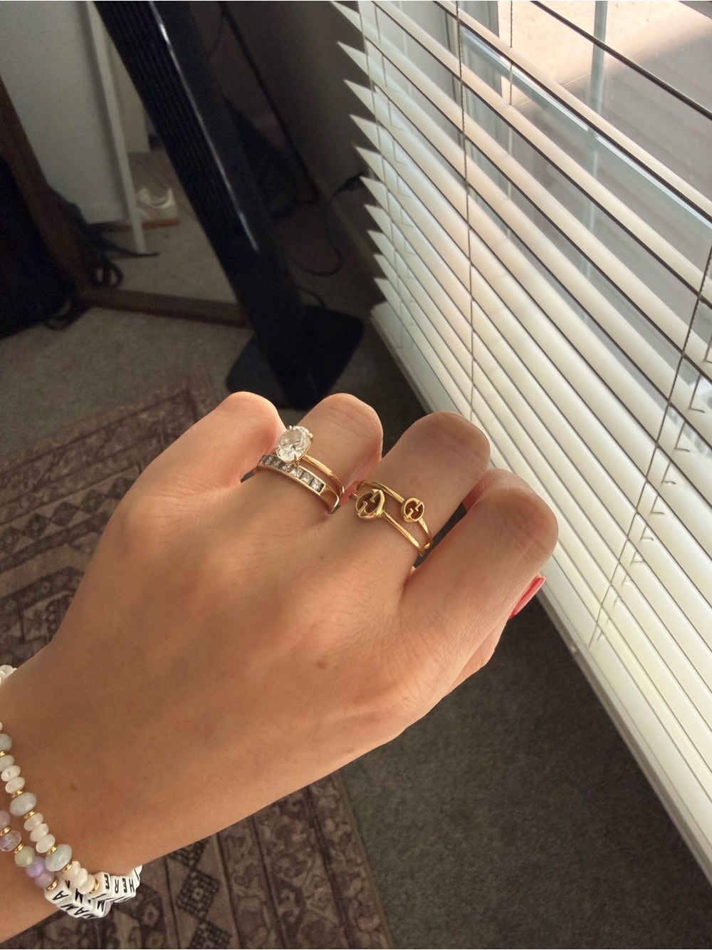 Gucci 1973 GG Double Connected Ring Set 18K 750 Yellow Gold Authentic - Picture 2 of 4